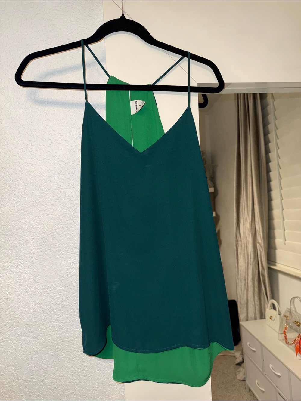 Express Teal and Kelly Green Double-Layer reversible Spaghetti Strap Cami